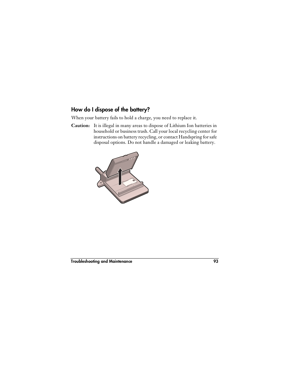 How do i dispose of the battery | Handspring VisorPhone User Manual | Page 99 / 126