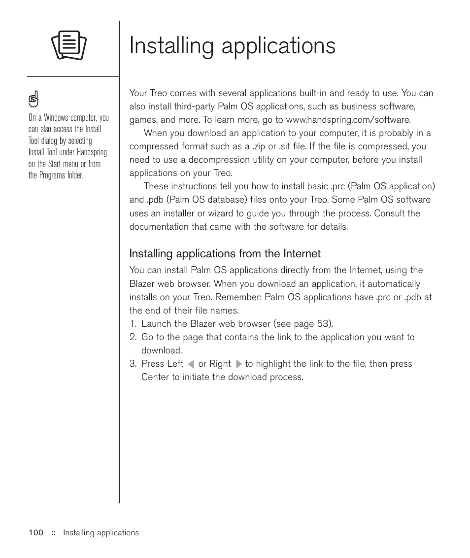 Installing applications | Handspring Treo 600 User Manual | Page 100 / 158