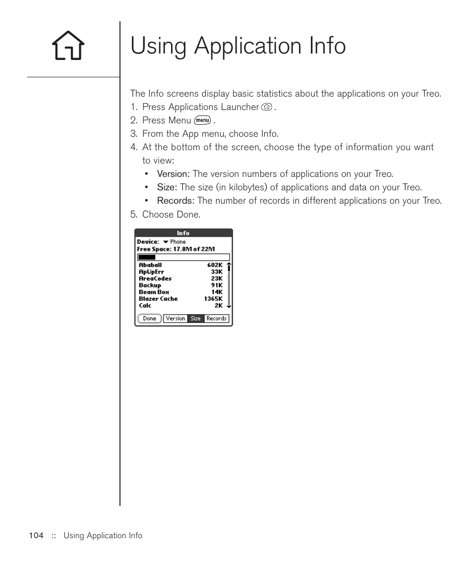 Using application info | Handspring Treo 600 User Manual | Page 104 / 158