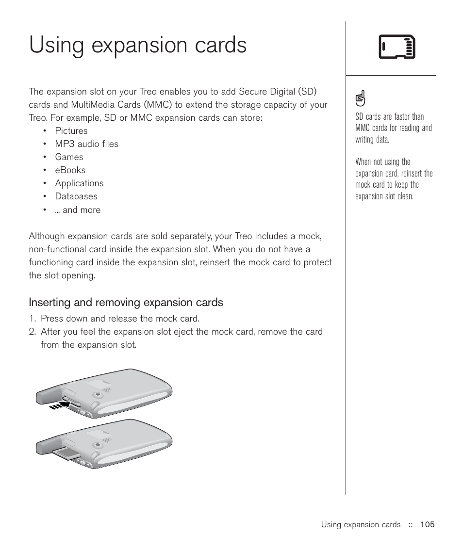 Using expansion cards | Handspring Treo 600 User Manual | Page 105 / 158