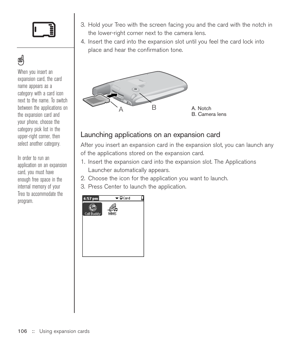 Launching applications on an expansion card | Handspring Treo 600 User Manual | Page 106 / 158