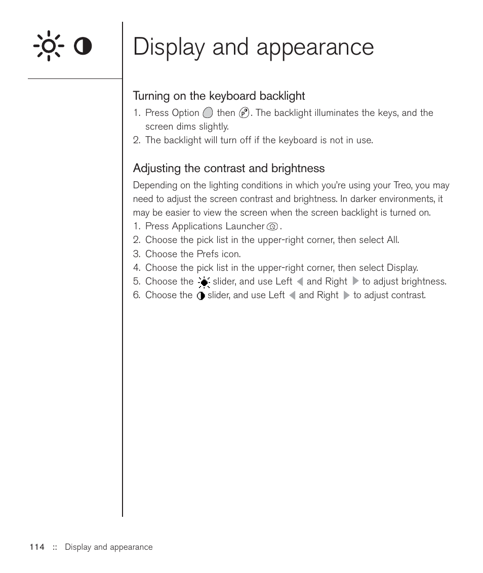 Display and appearance | Handspring Treo 600 User Manual | Page 114 / 158