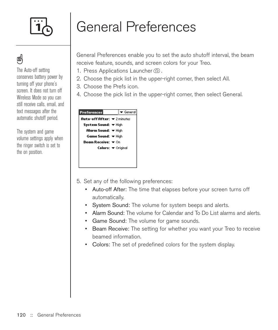 General preferences | Handspring Treo 600 User Manual | Page 120 / 158