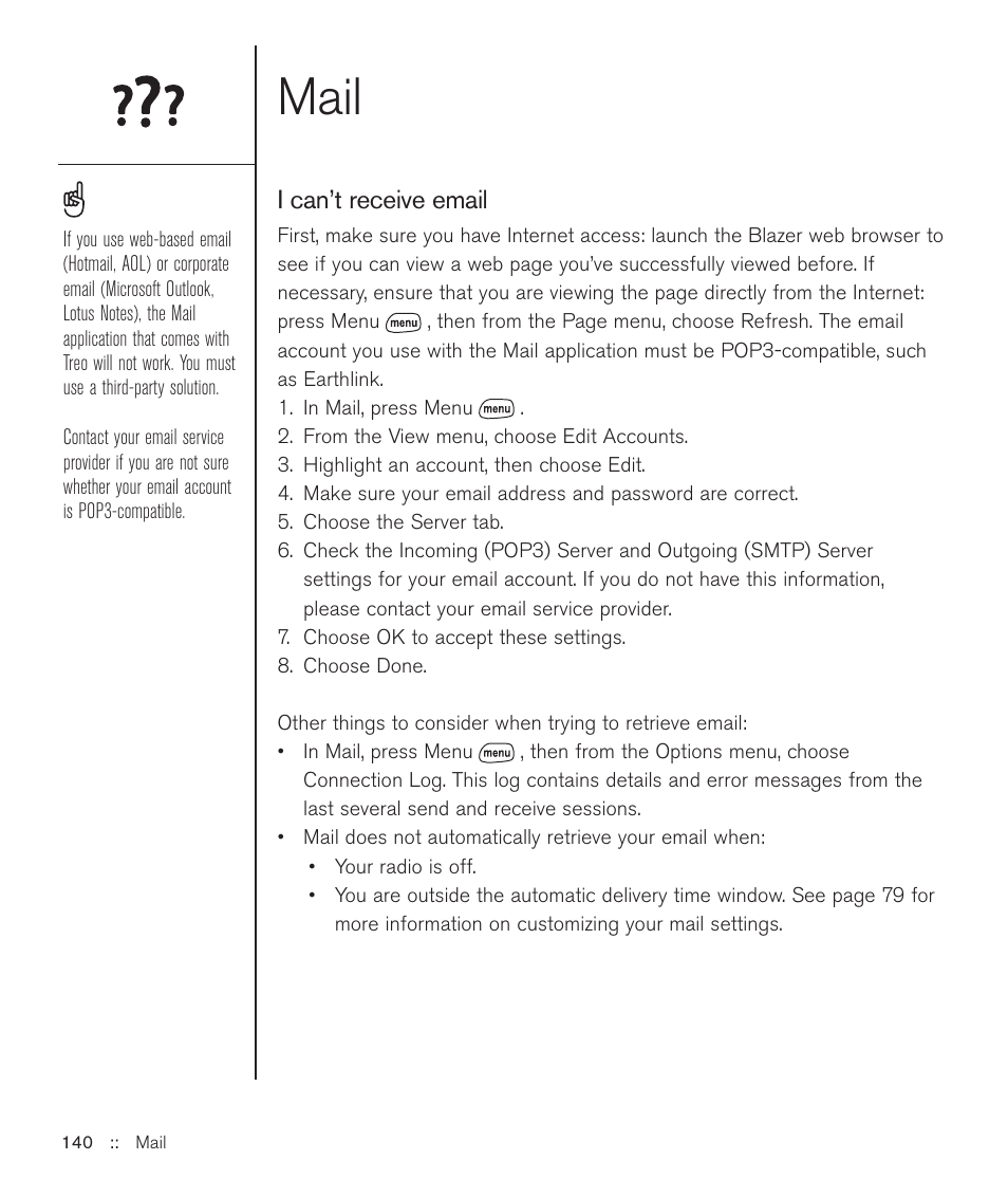 Mail | Handspring Treo 600 User Manual | Page 140 / 158