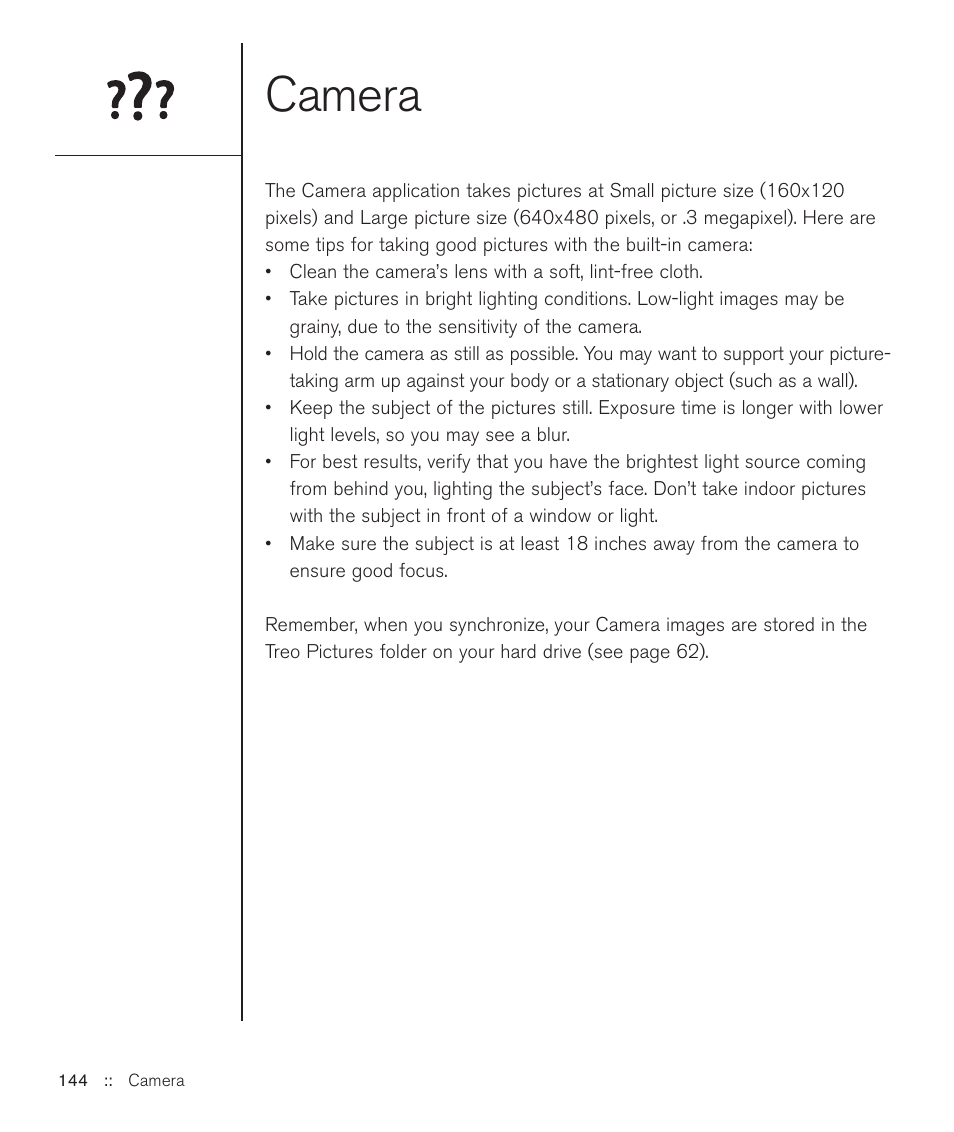 Camera | Handspring Treo 600 User Manual | Page 144 / 158