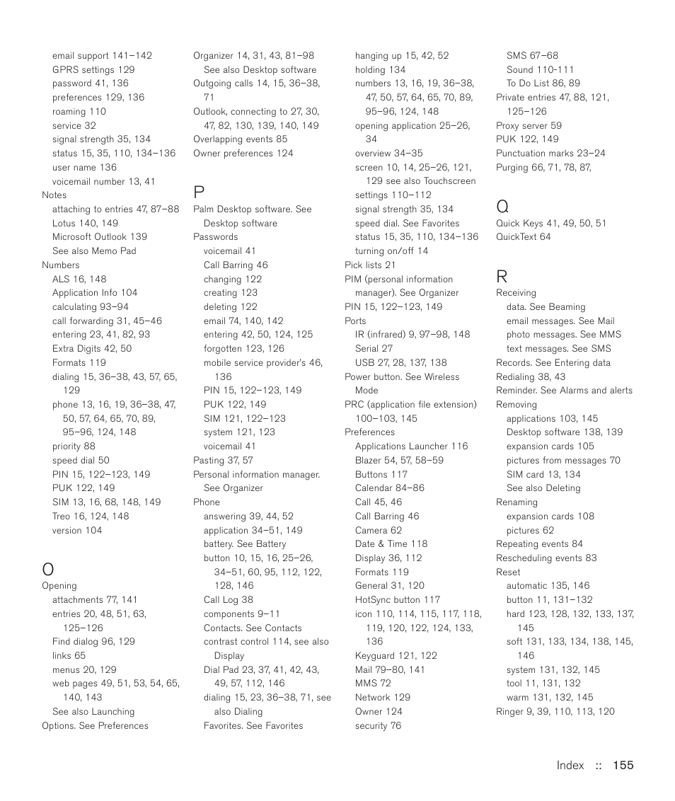 Index :: 155 | Handspring Treo 600 User Manual | Page 155 / 158