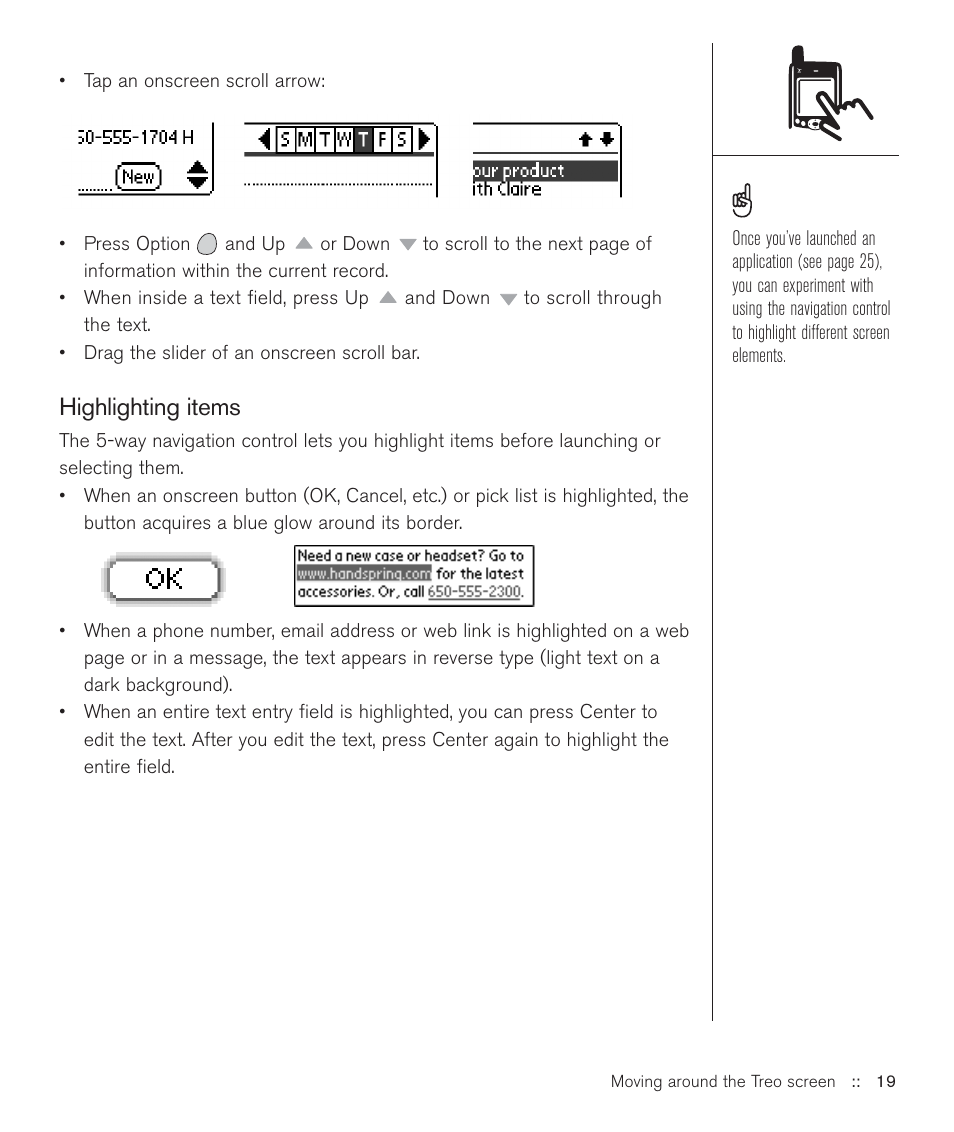 Highlighting items | Handspring Treo 600 User Manual | Page 19 / 158