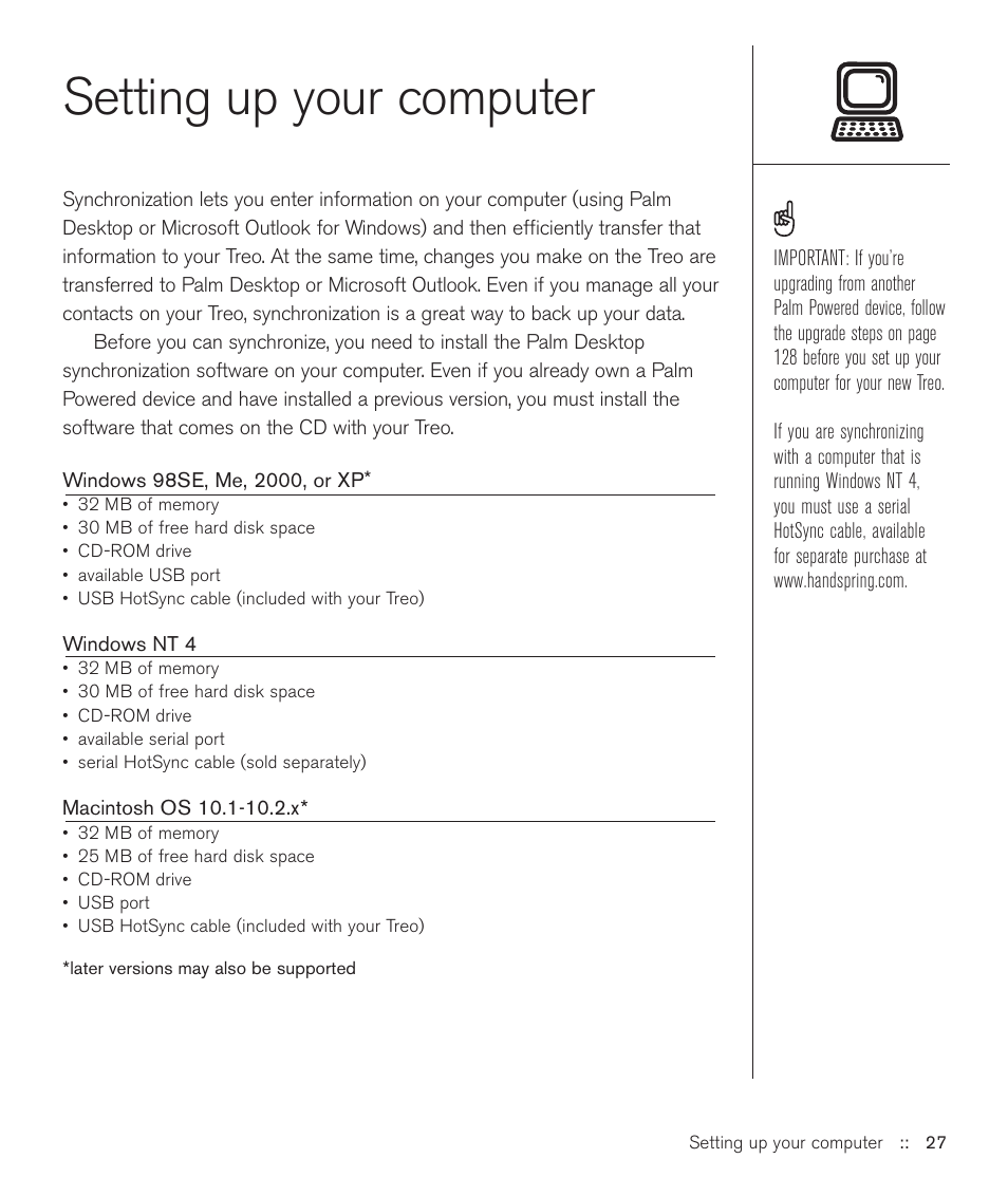 Setting up your computer | Handspring Treo 600 User Manual | Page 27 / 158