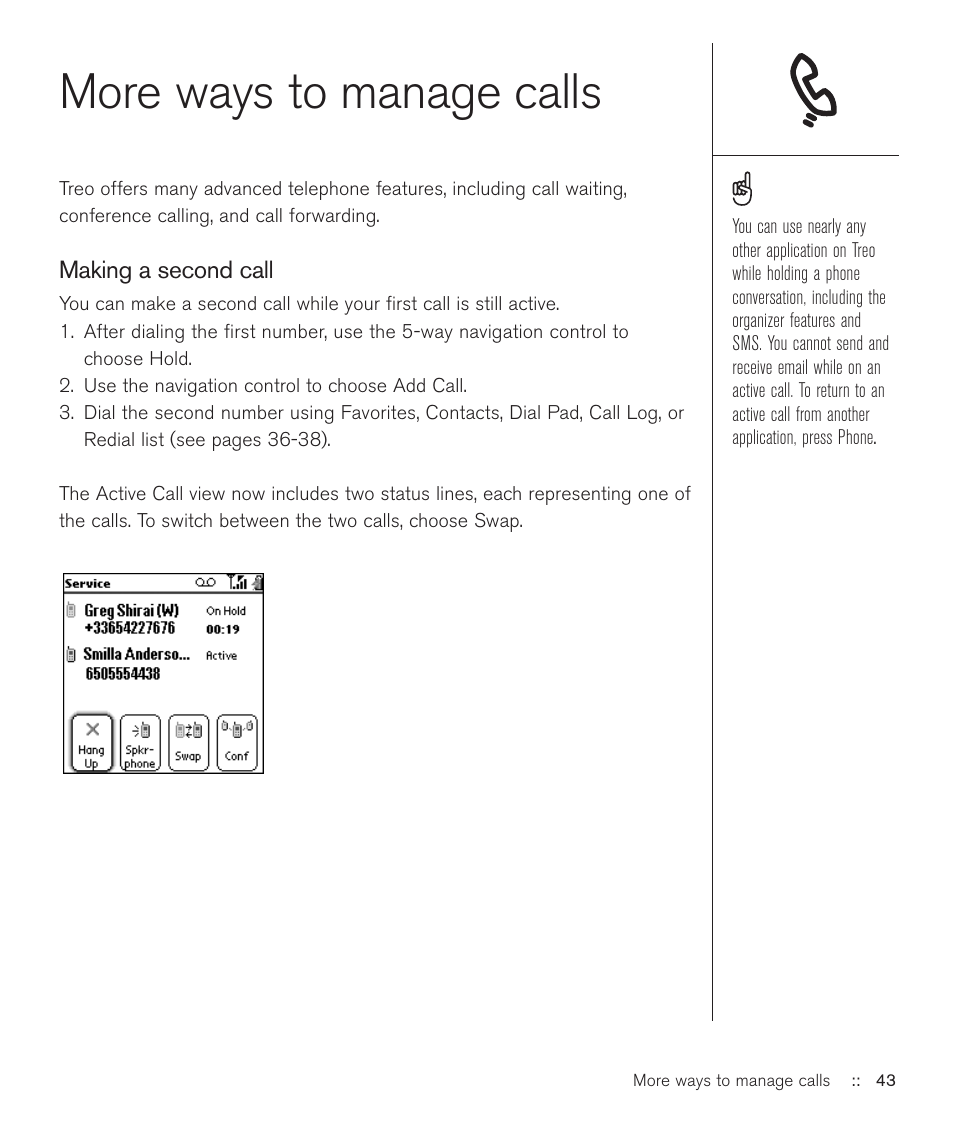 More ways to manage calls | Handspring Treo 600 User Manual | Page 43 / 158