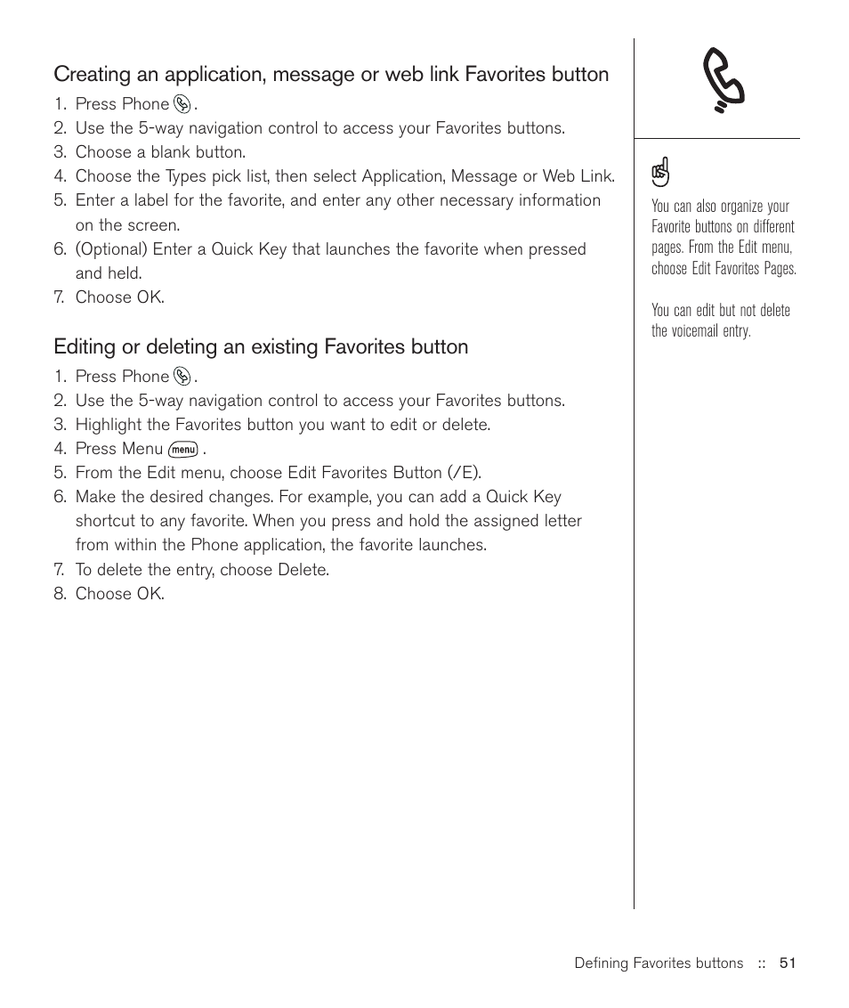 Editing or deleting an existing favorites button | Handspring Treo 600 User Manual | Page 51 / 158