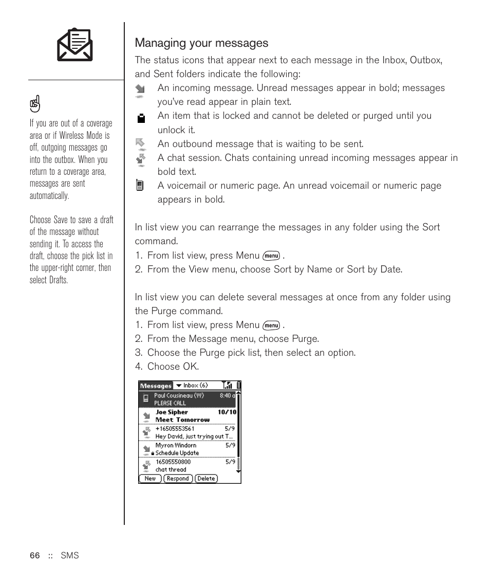 Managing your messages | Handspring Treo 600 User Manual | Page 66 / 158