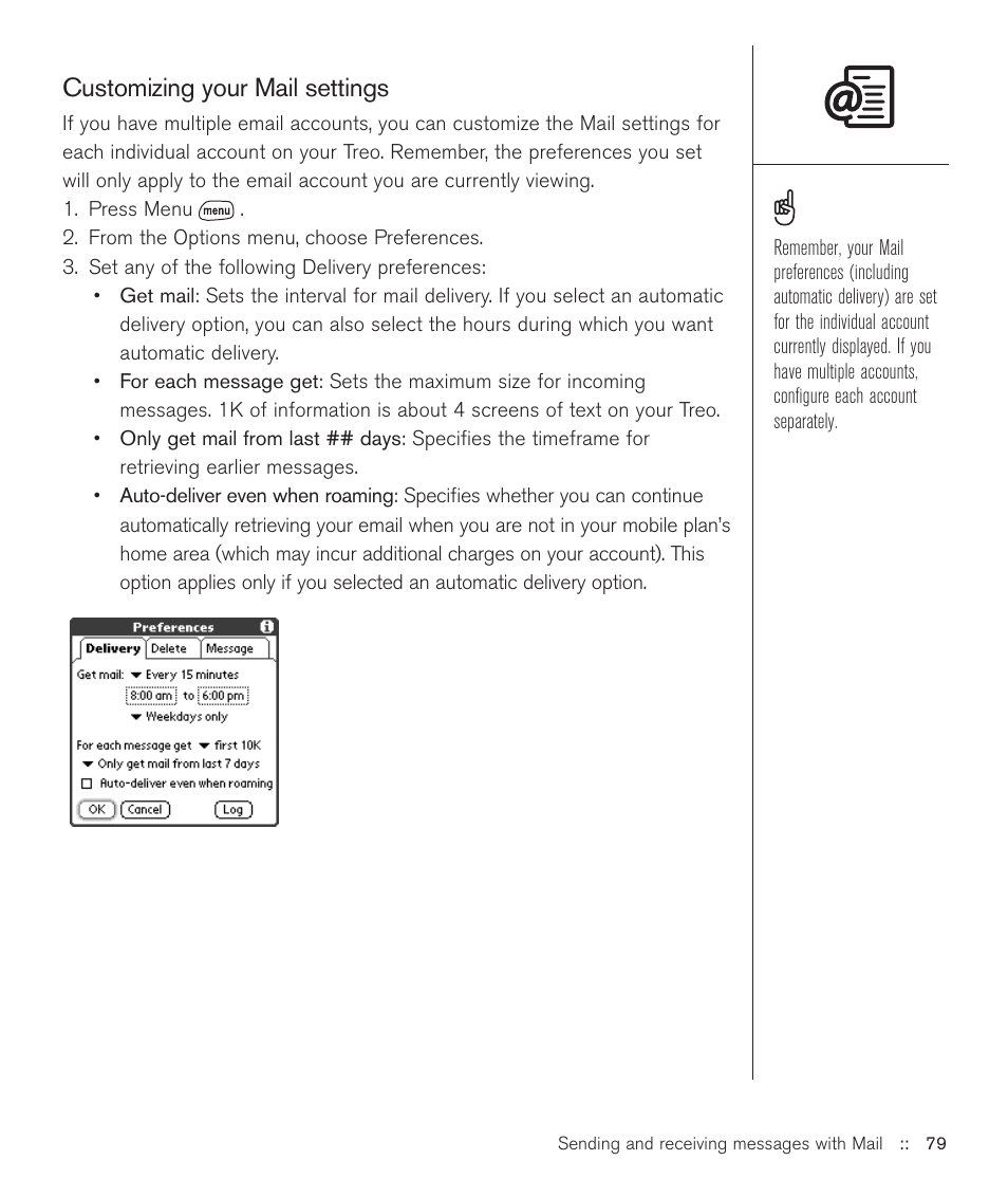 Customizing your mail settings | Handspring Treo 600 User Manual | Page 79 / 158