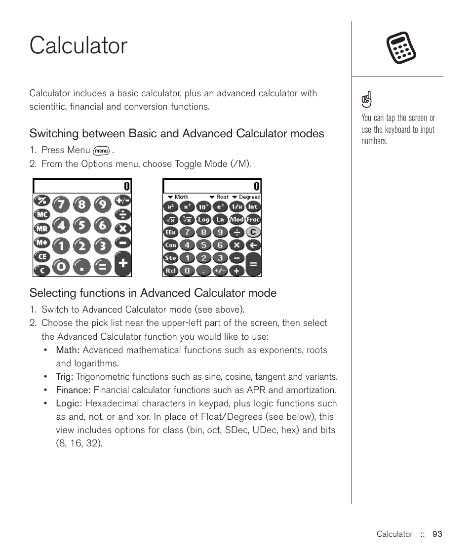 Calculator | Handspring Treo 600 User Manual | Page 93 / 158