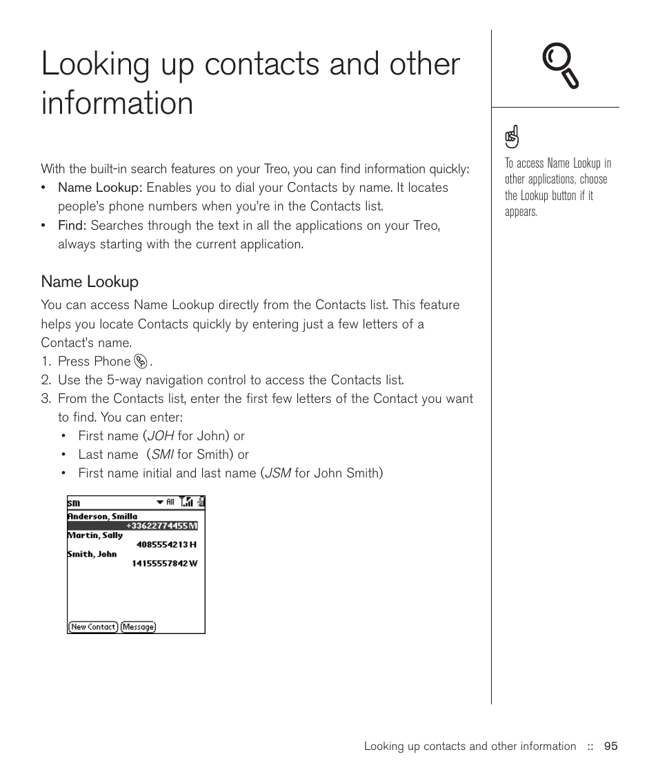 Looking up contacts and other information | Handspring Treo 600 User Manual | Page 95 / 158