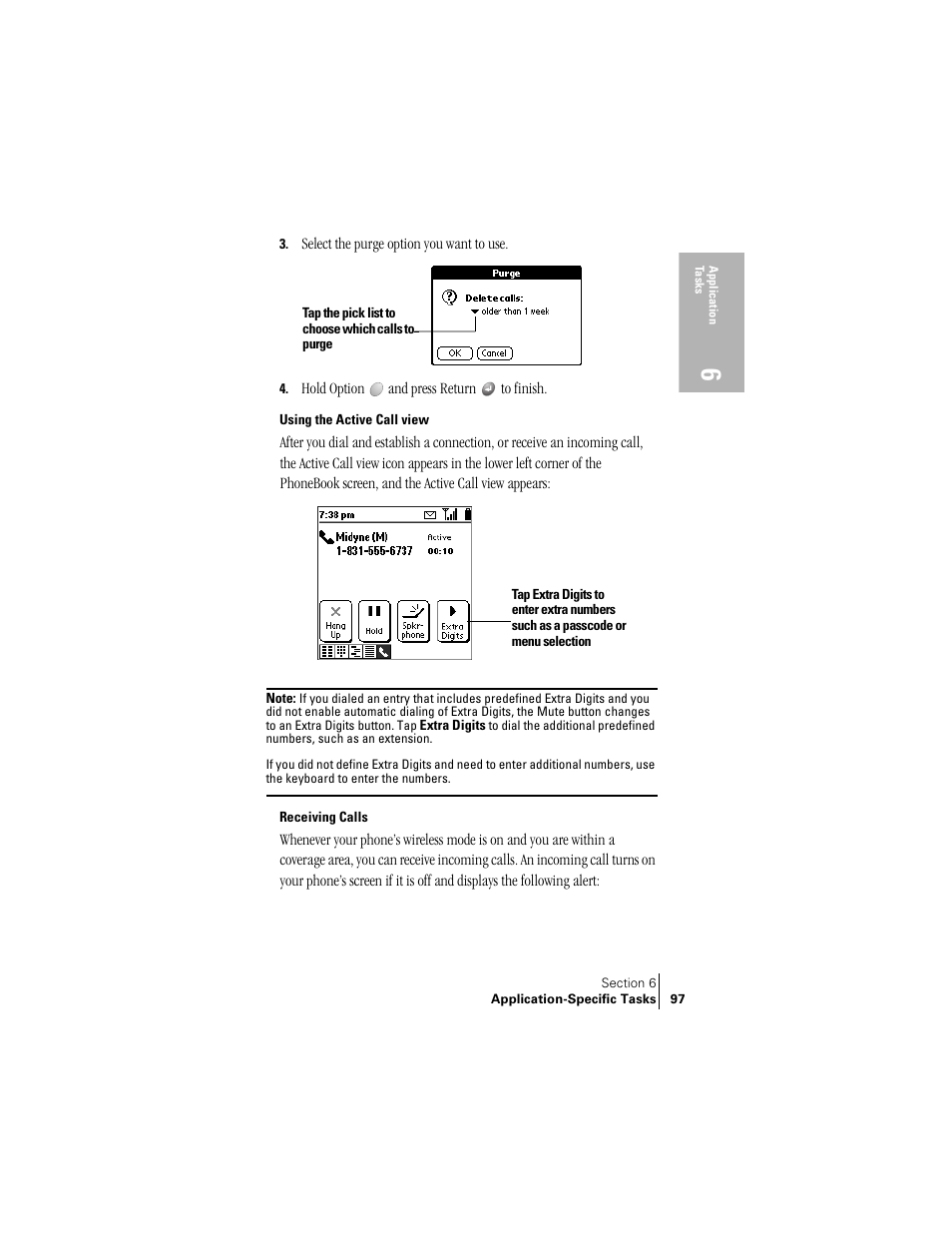 Using the active call view, Receiving calls | Handspring Treo 300 User Manual | Page 105 / 286