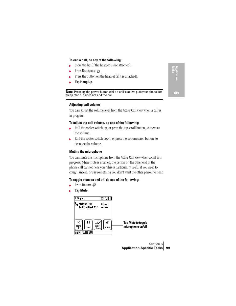 Adjusting call volume, Muting the microphone | Handspring Treo 300 User Manual | Page 107 / 286