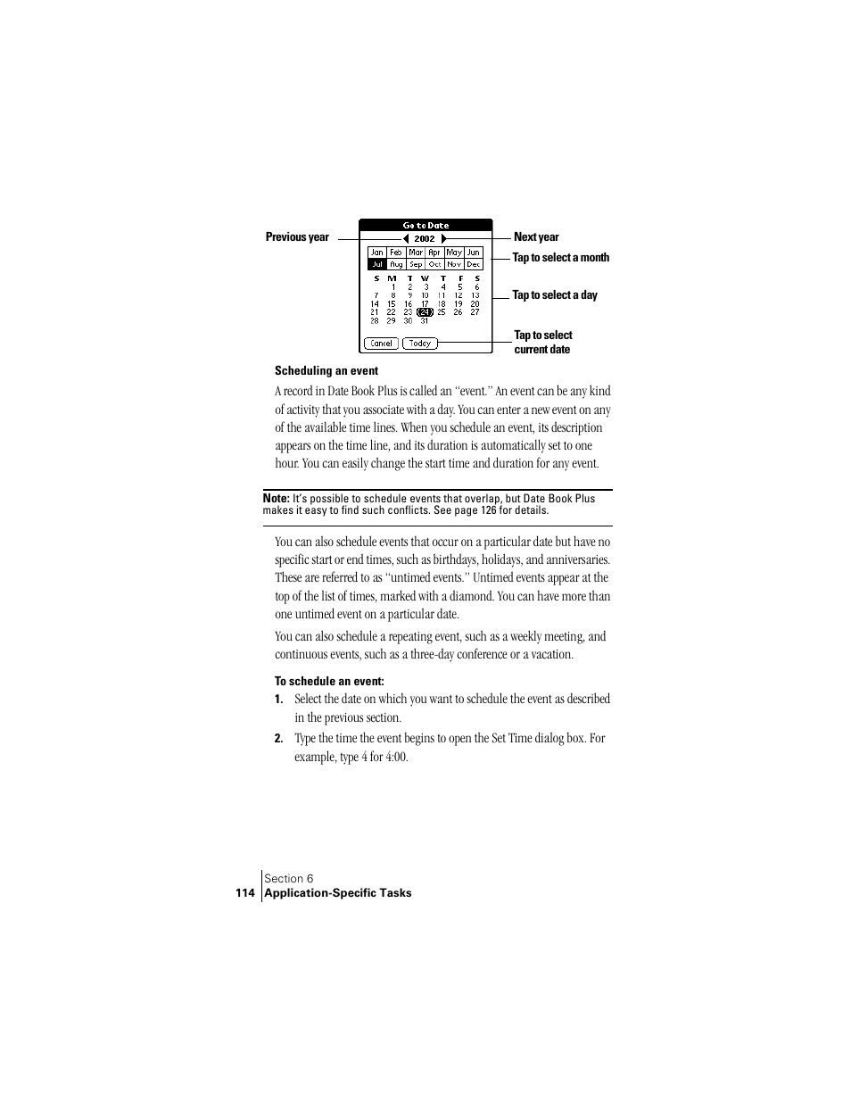 Scheduling an event | Handspring Treo 300 User Manual | Page 122 / 286