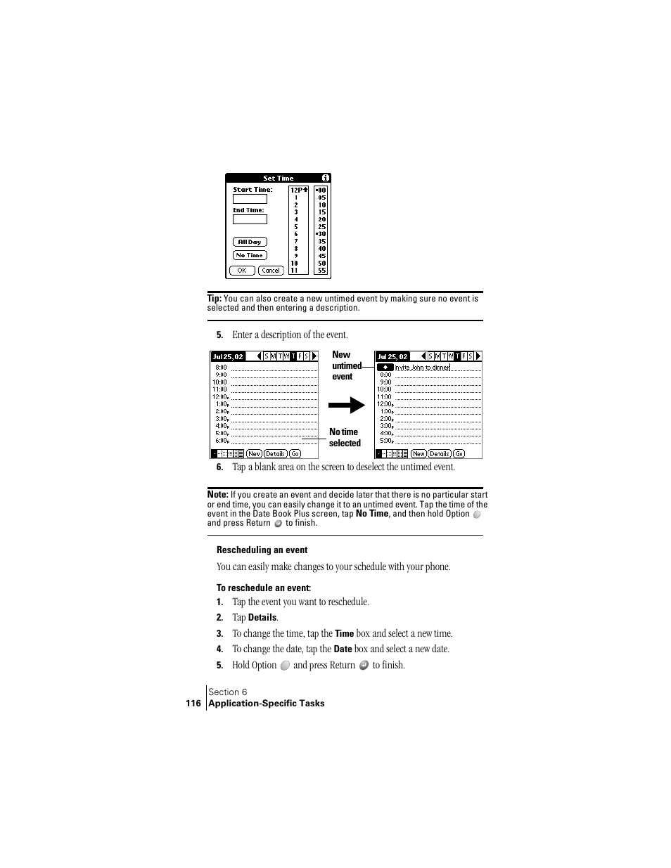 Rescheduling an event | Handspring Treo 300 User Manual | Page 124 / 286
