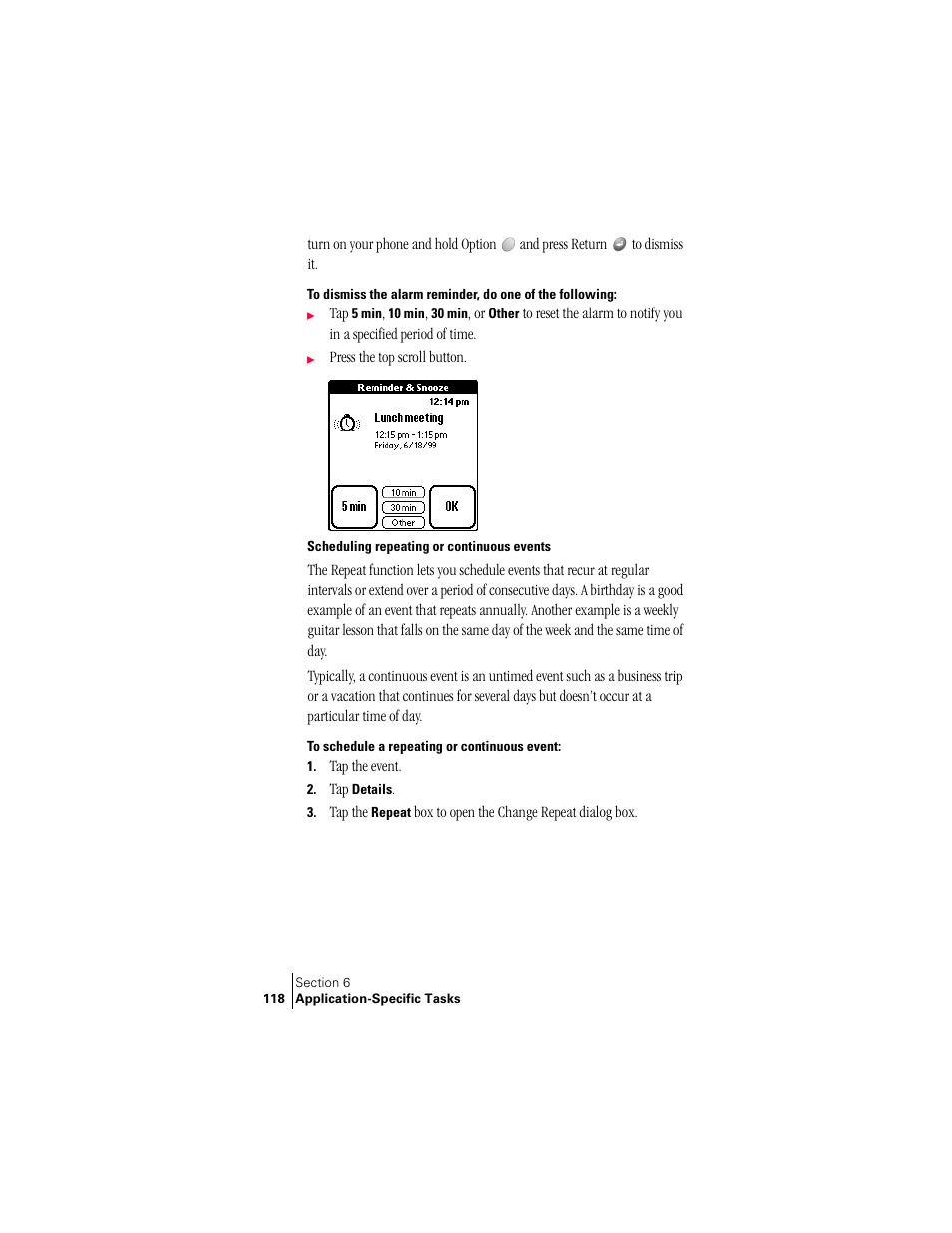Scheduling repeating or continuous events | Handspring Treo 300 User Manual | Page 126 / 286
