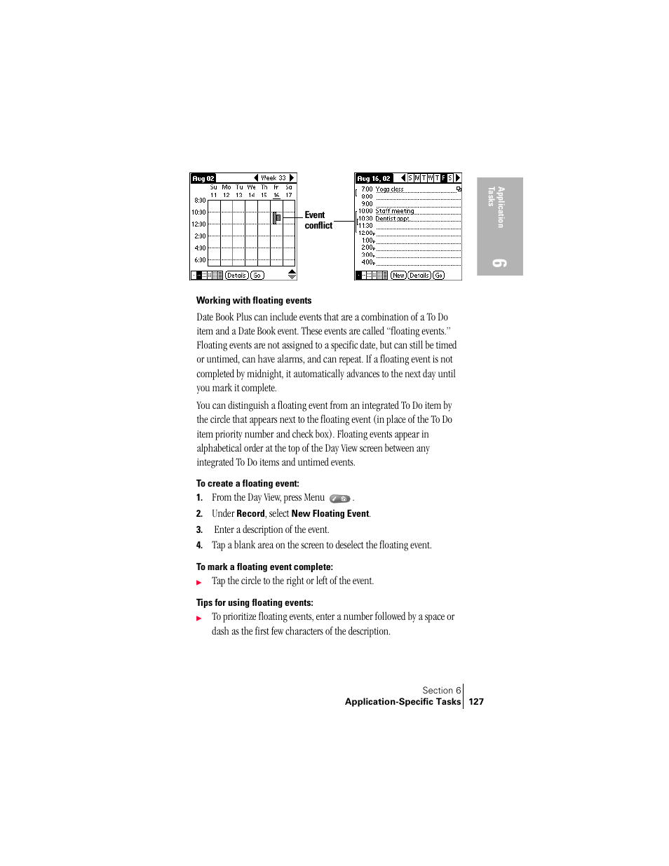 Working with floating events, Tips for using floating events | Handspring Treo 300 User Manual | Page 135 / 286