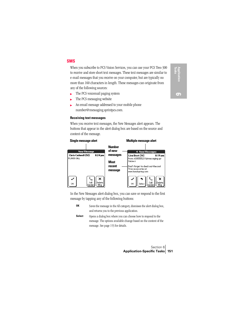 Receiving text messages | Handspring Treo 300 User Manual | Page 159 / 286