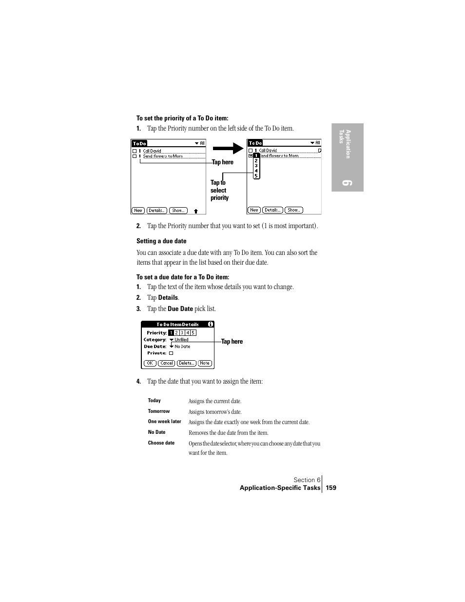 Setting a due date | Handspring Treo 300 User Manual | Page 167 / 286