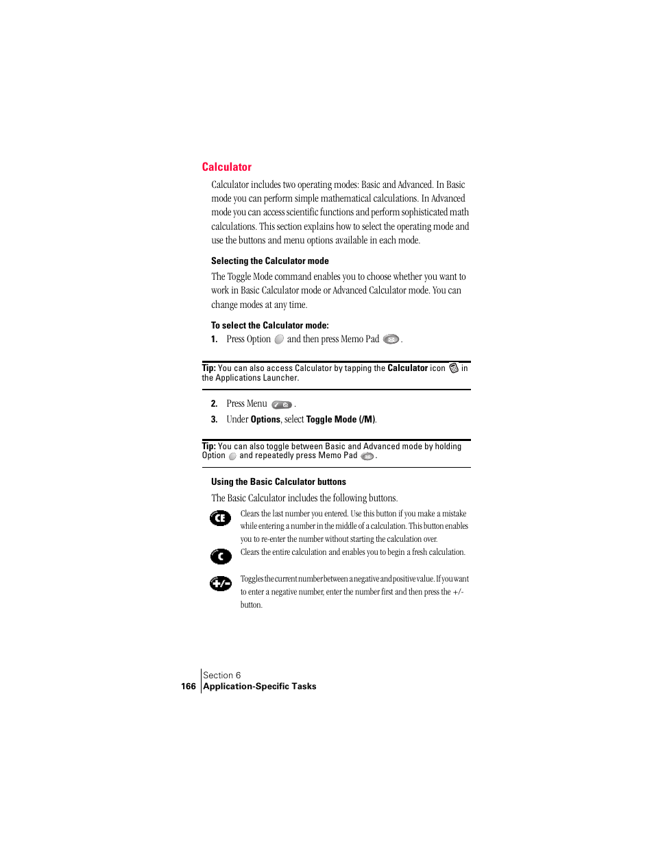 Calculator, Selecting the calculator mode, Using the basic calculator buttons | Handspring Treo 300 User Manual | Page 174 / 286