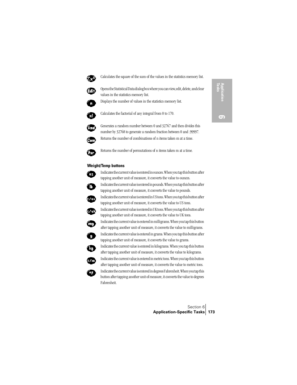 Weight/temp buttons | Handspring Treo 300 User Manual | Page 181 / 286