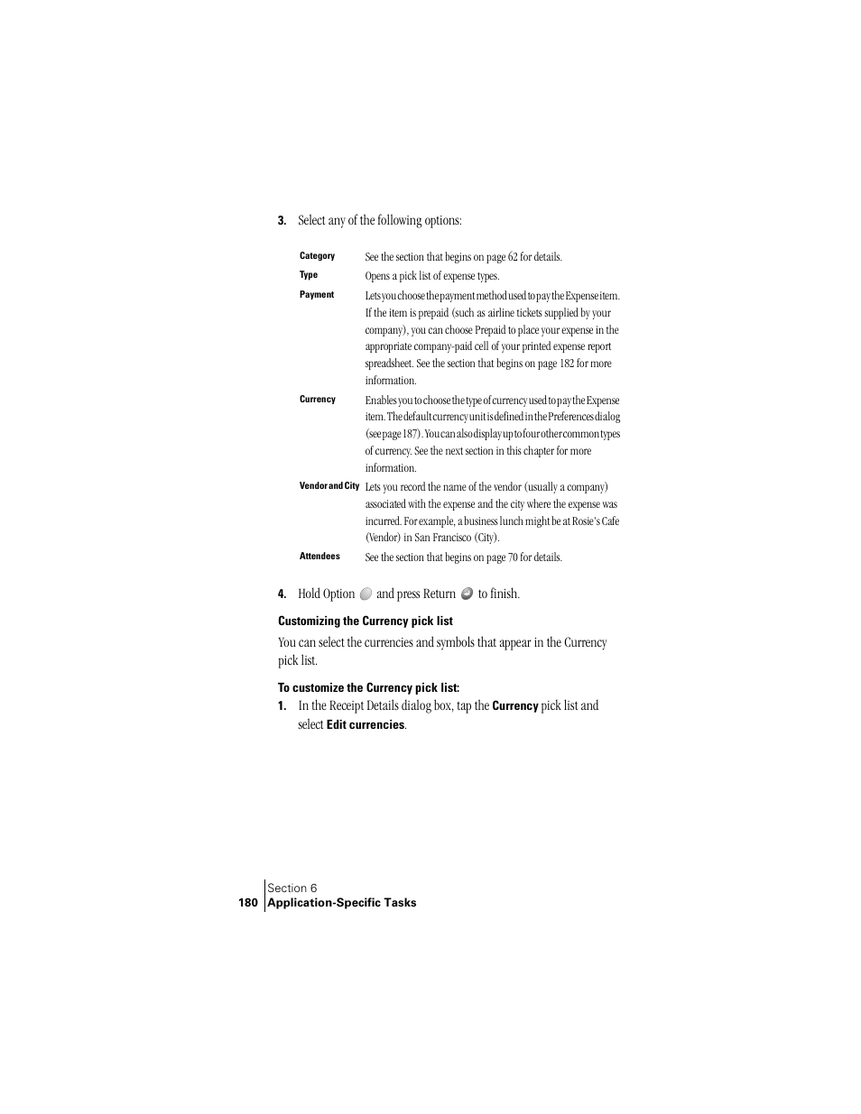 Customizing the currency pick list | Handspring Treo 300 User Manual | Page 188 / 286
