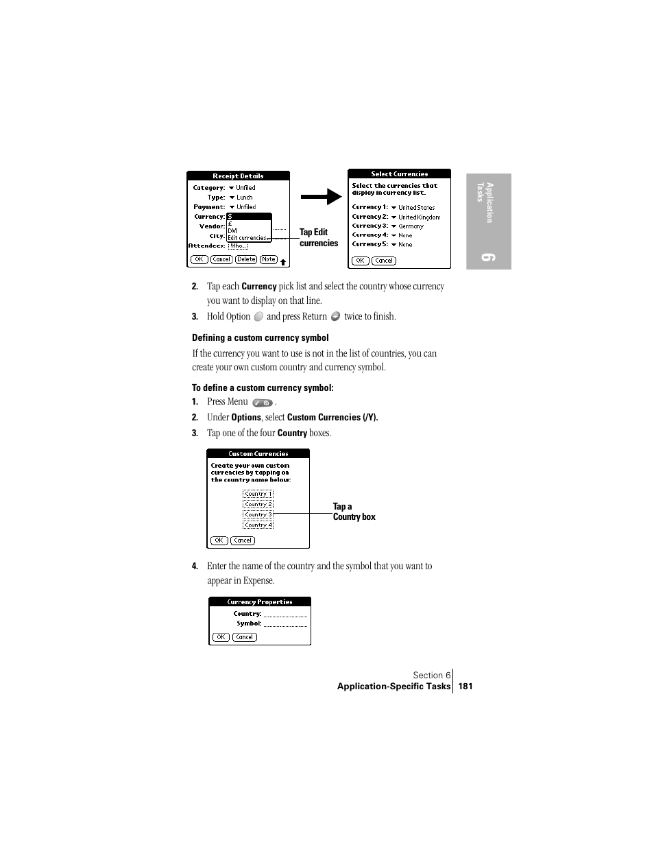 Defining a custom currency symbol | Handspring Treo 300 User Manual | Page 189 / 286