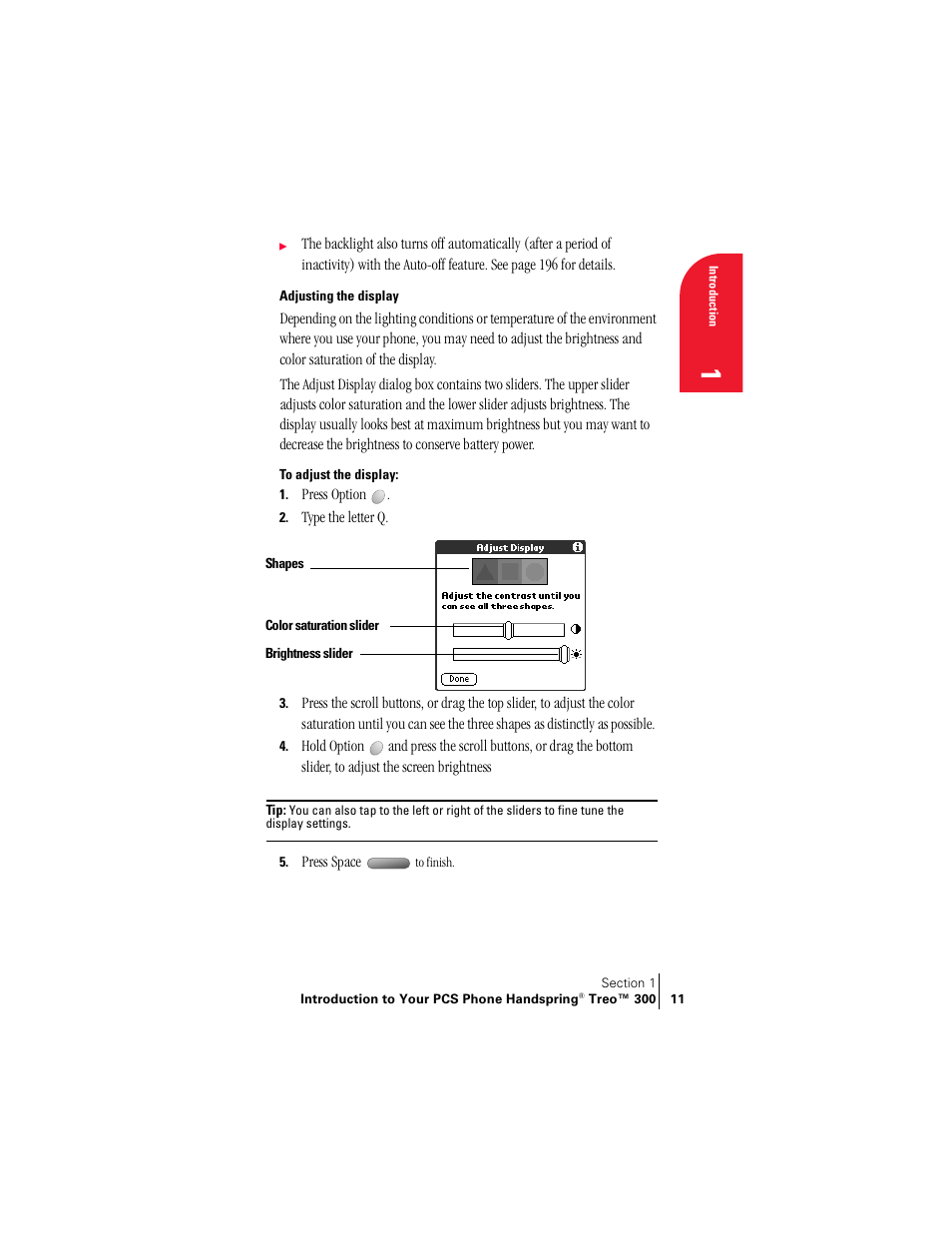 Adjusting the display | Handspring Treo 300 User Manual | Page 19 / 286