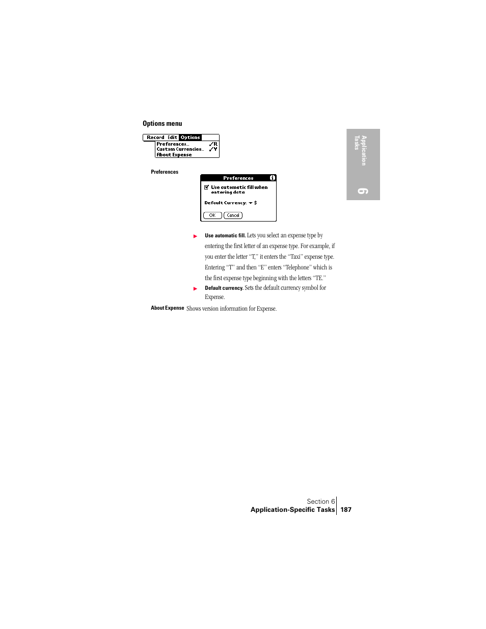 Options menu | Handspring Treo 300 User Manual | Page 195 / 286
