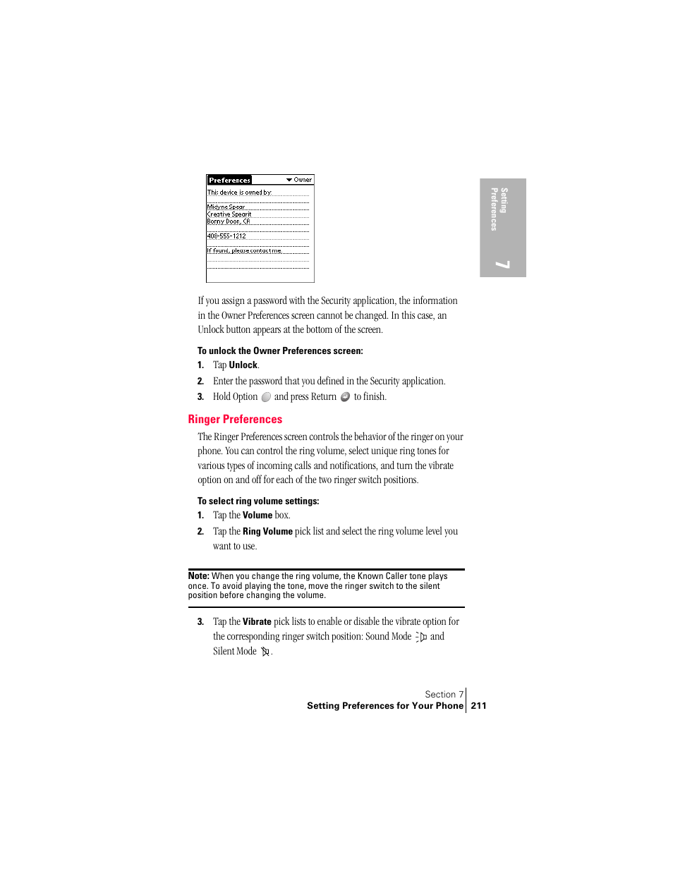 Ringer preferences | Handspring Treo 300 User Manual | Page 219 / 286