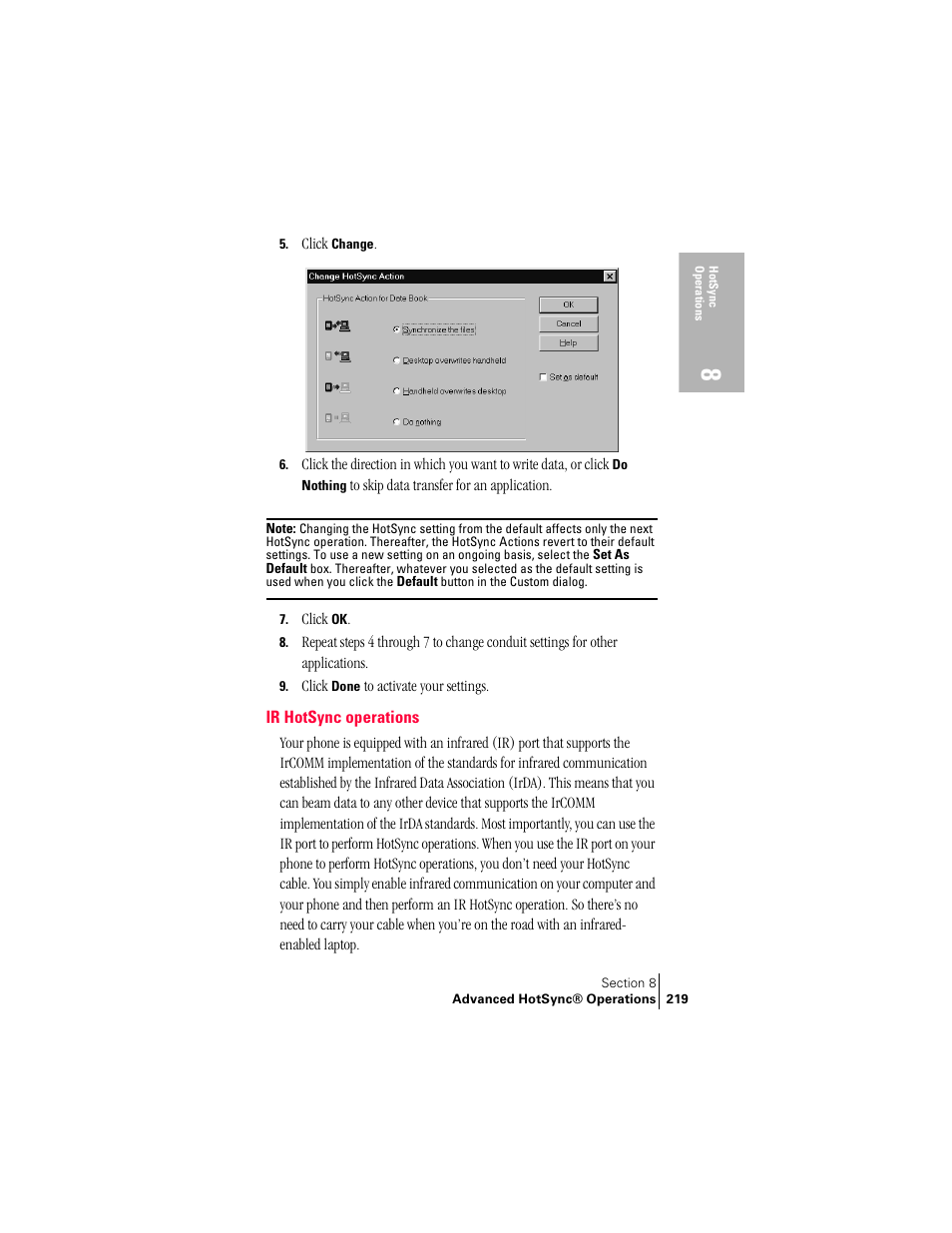 Ir hotsync operations | Handspring Treo 300 User Manual | Page 227 / 286