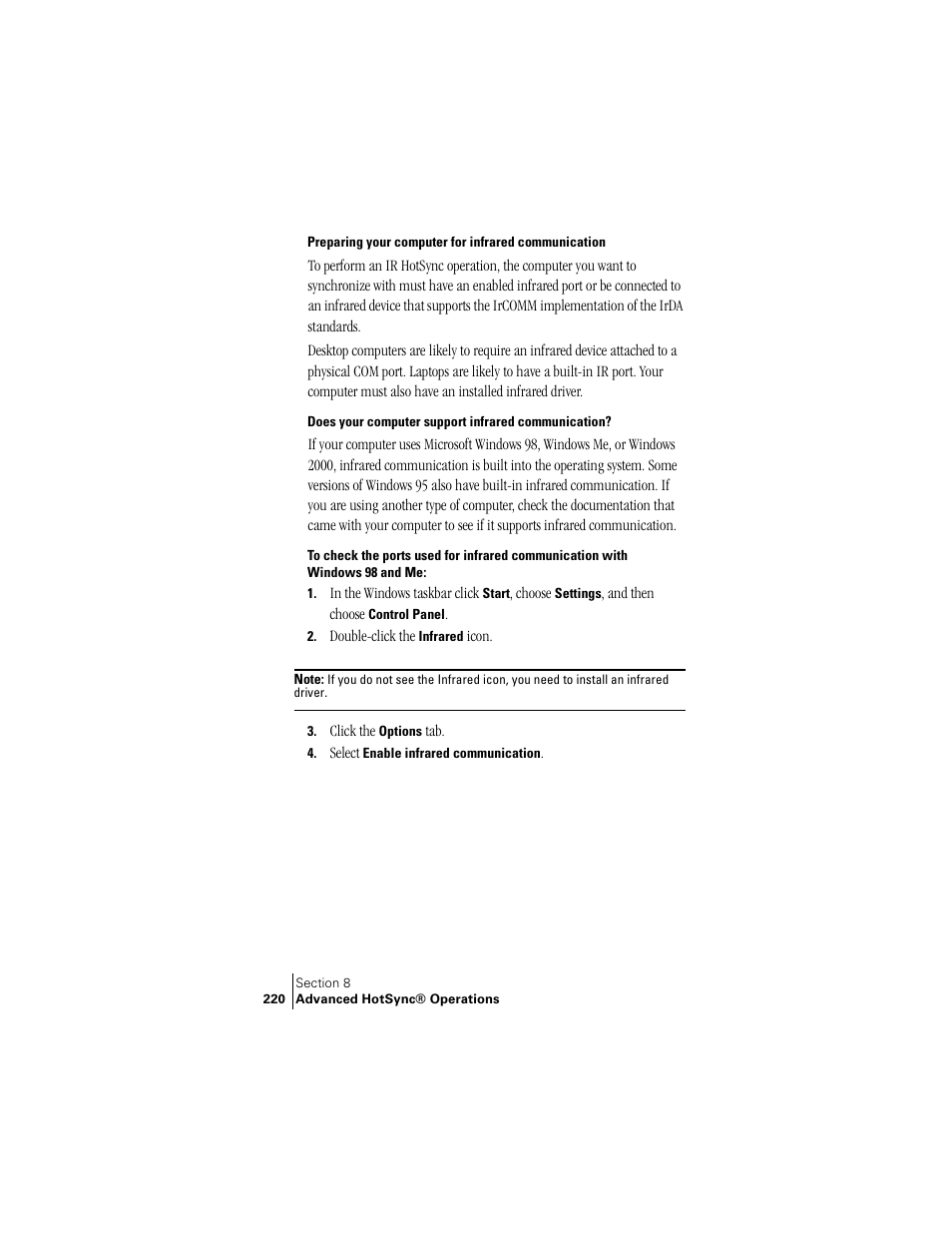 Preparing your computer for infrared communication, Does your computer support infrared communication | Handspring Treo 300 User Manual | Page 228 / 286