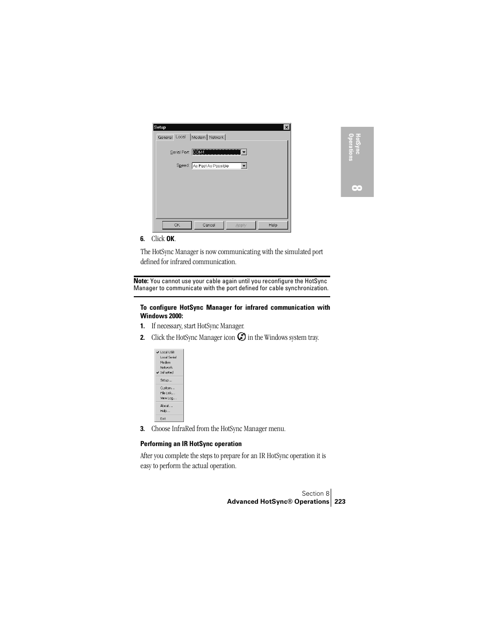 Performing an ir hotsync operation | Handspring Treo 300 User Manual | Page 231 / 286