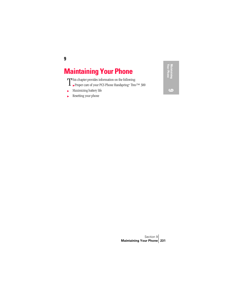 Maintaining your phone | Handspring Treo 300 User Manual | Page 239 / 286