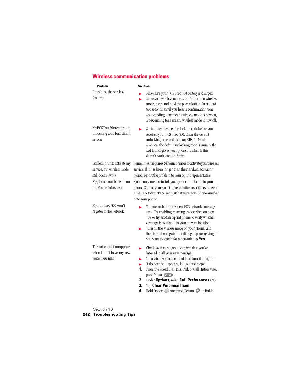 Wireless communication problems | Handspring Treo 300 User Manual | Page 250 / 286
