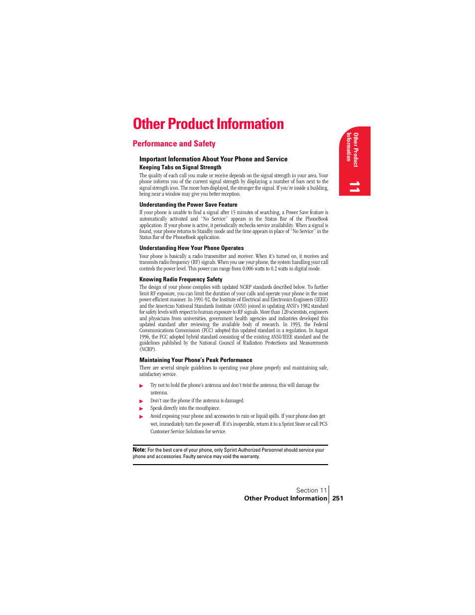 Other product information, Performance and safety, Important information about your phone and service | Handspring Treo 300 User Manual | Page 259 / 286