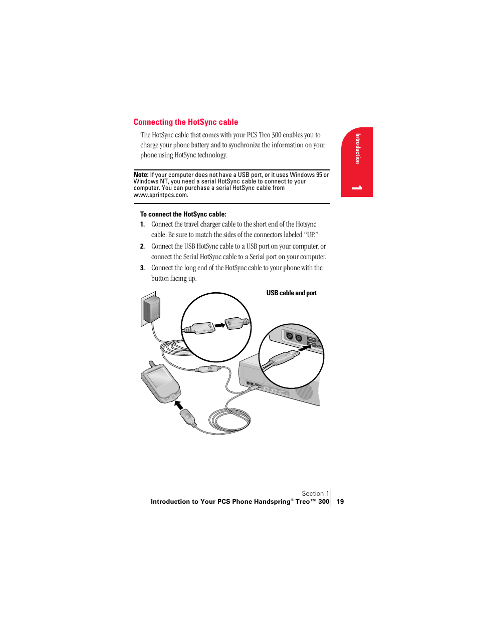 Connecting the hotsync cable | Handspring Treo 300 User Manual | Page 27 / 286