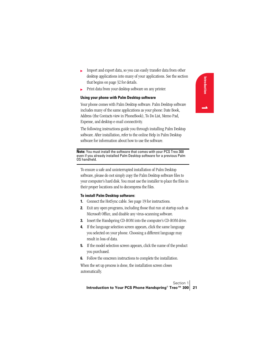 Using your phone with palm desktop software | Handspring Treo 300 User Manual | Page 29 / 286
