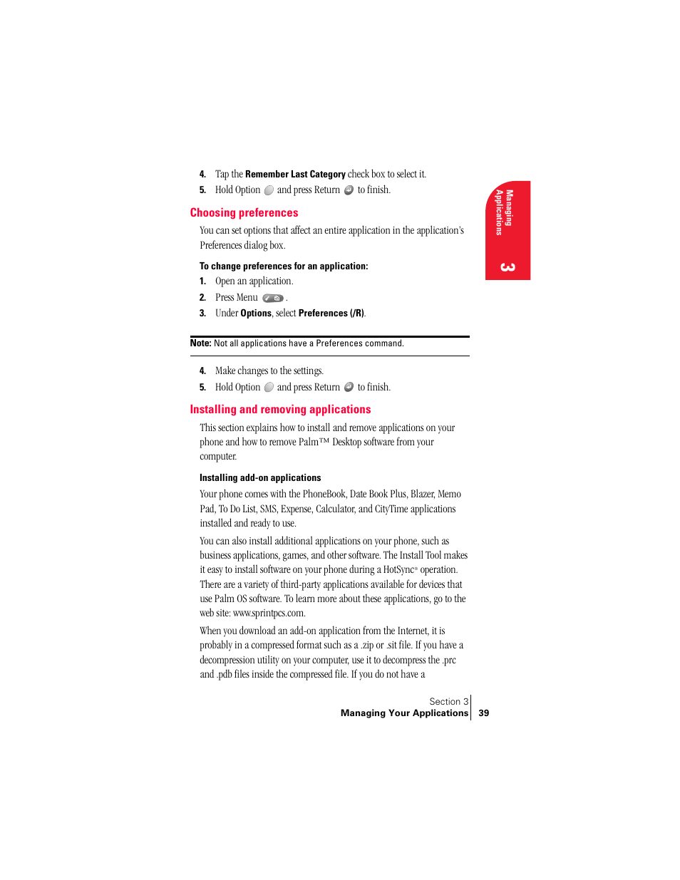 Choosing preferences, Installing and removing applications, Installing add-on applications | Handspring Treo 300 User Manual | Page 47 / 286