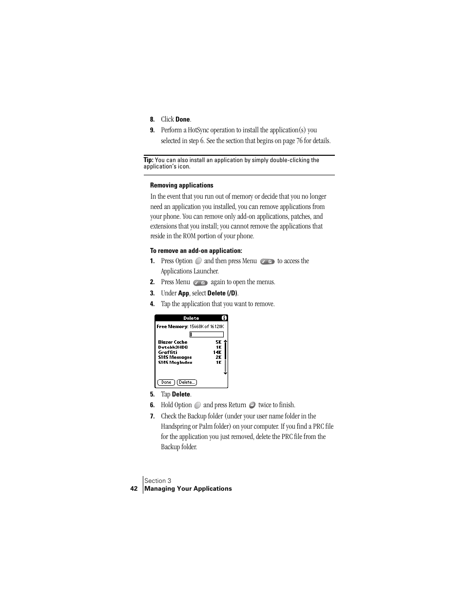 Removing applications | Handspring Treo 300 User Manual | Page 50 / 286