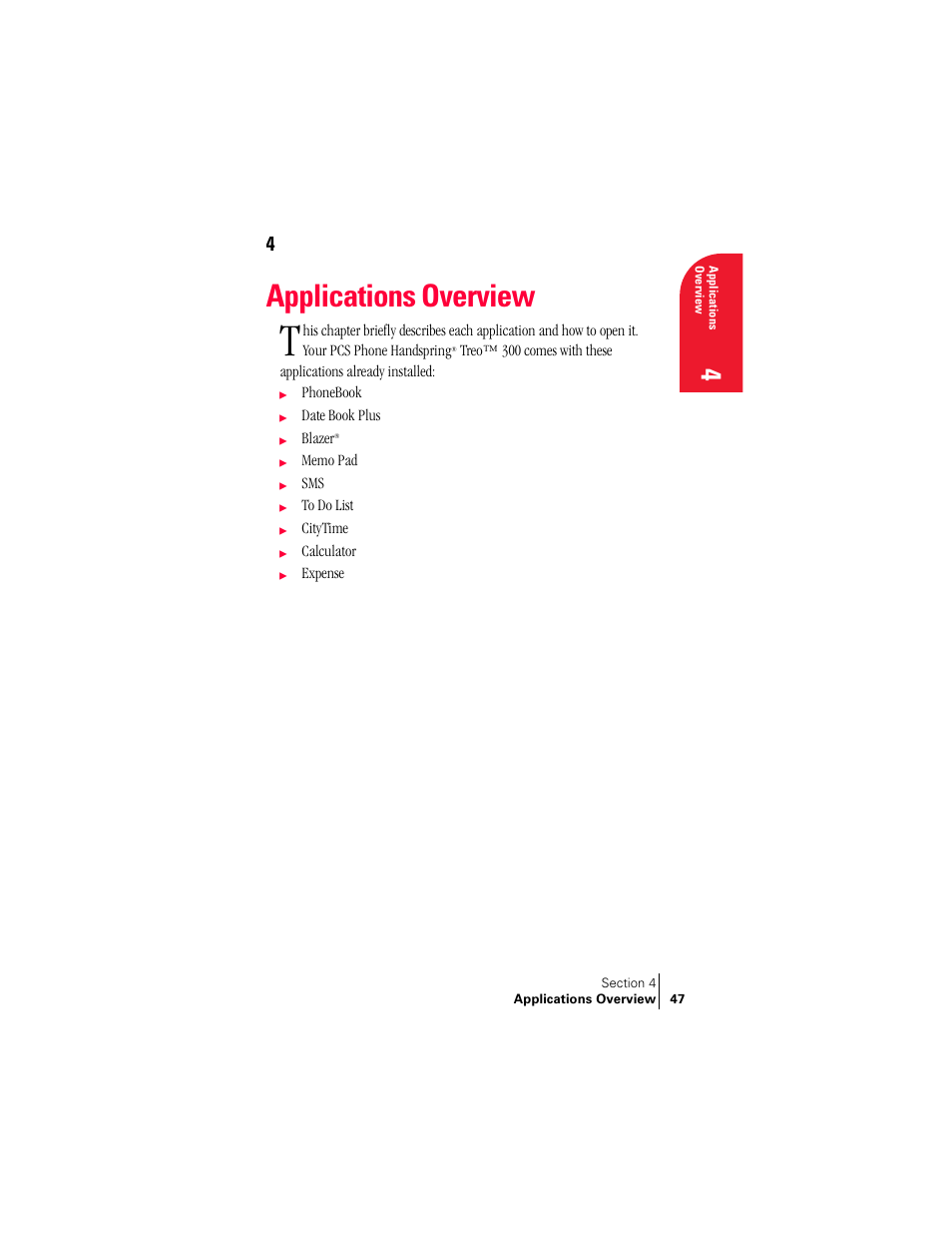 Applications overview, Ns. see section 4 i | Handspring Treo 300 User Manual | Page 55 / 286