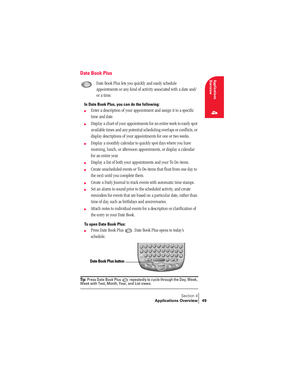 Date book plus, In date book plus, you can do the following, Date book plus button | Handspring Treo 300 User Manual | Page 57 / 286