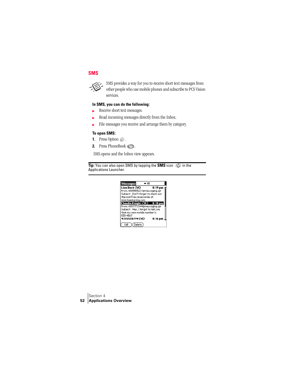 In sms, you can do the following | Handspring Treo 300 User Manual | Page 60 / 286