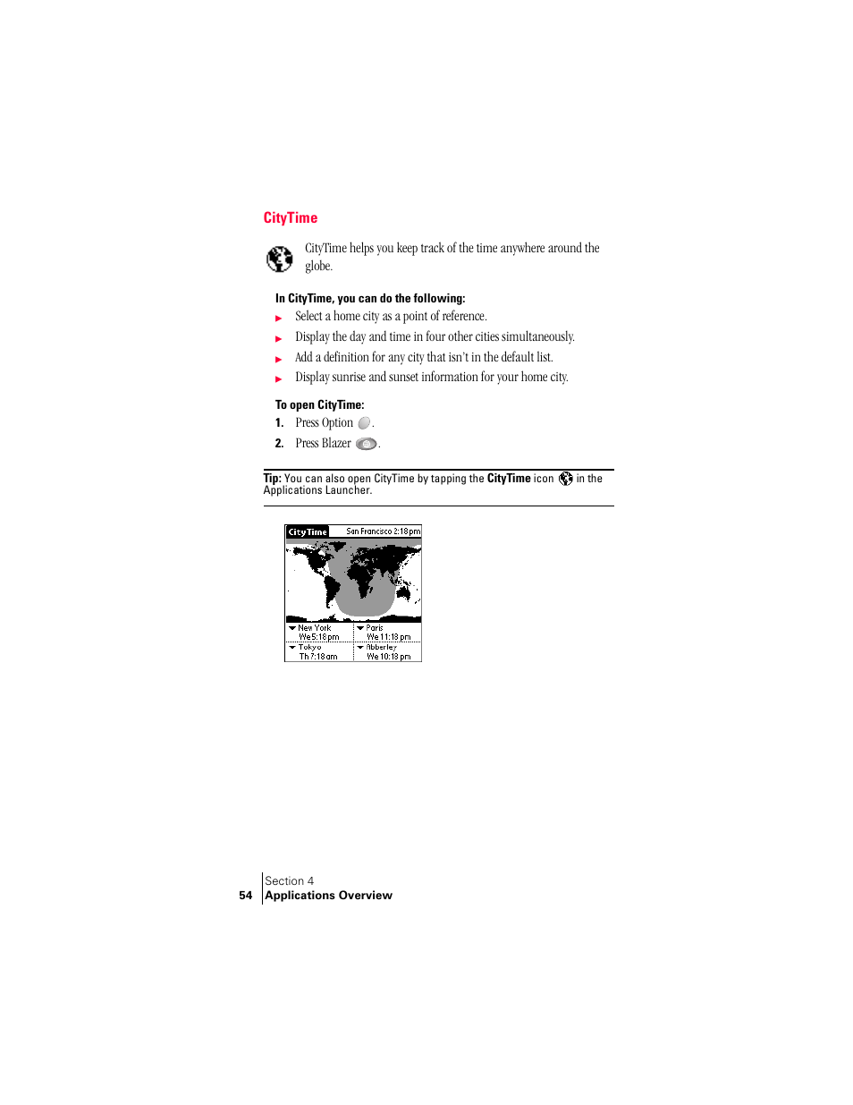 Citytime, In citytime, you can do the following | Handspring Treo 300 User Manual | Page 62 / 286