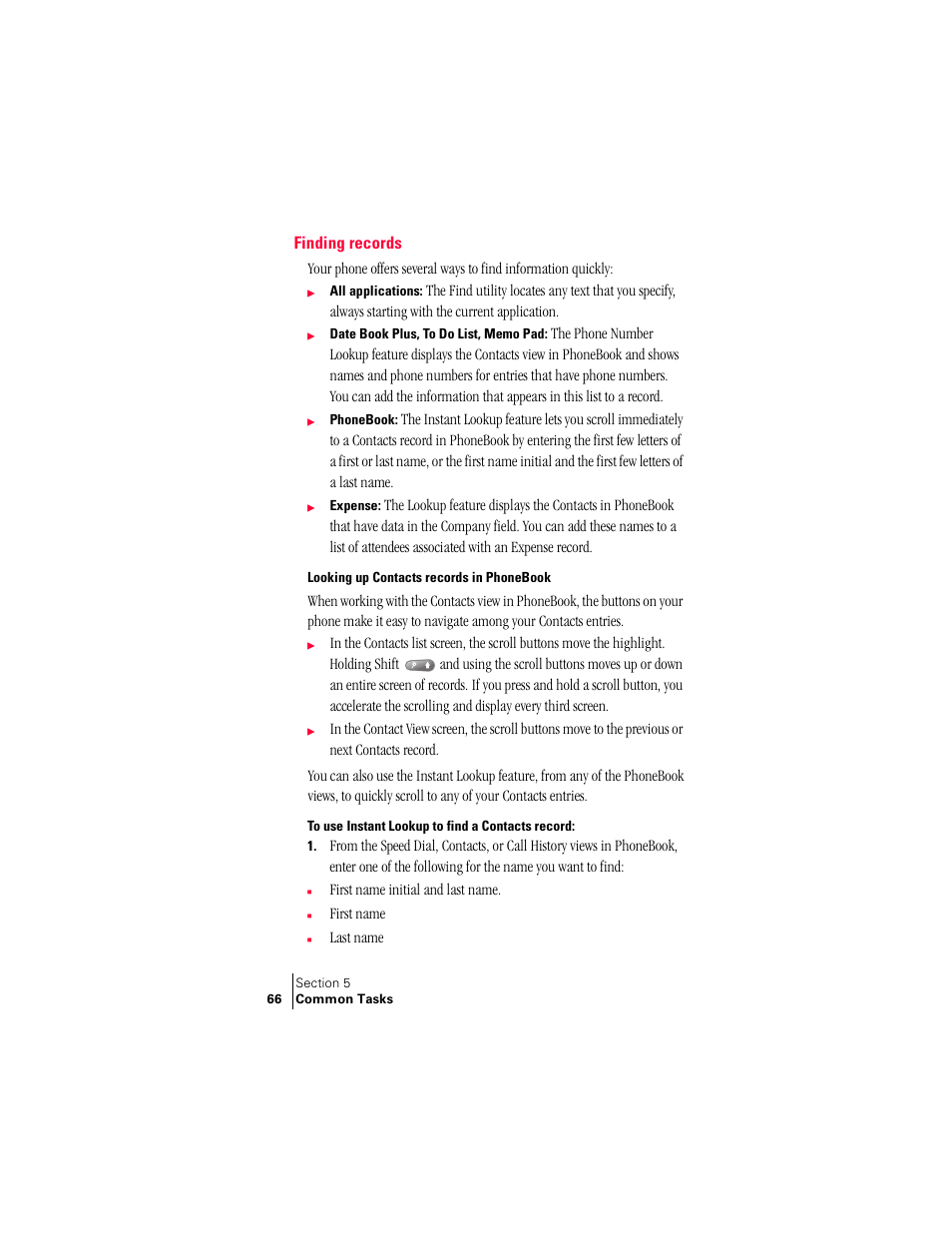 Finding records, Looking up contacts records in phonebook | Handspring Treo 300 User Manual | Page 74 / 286