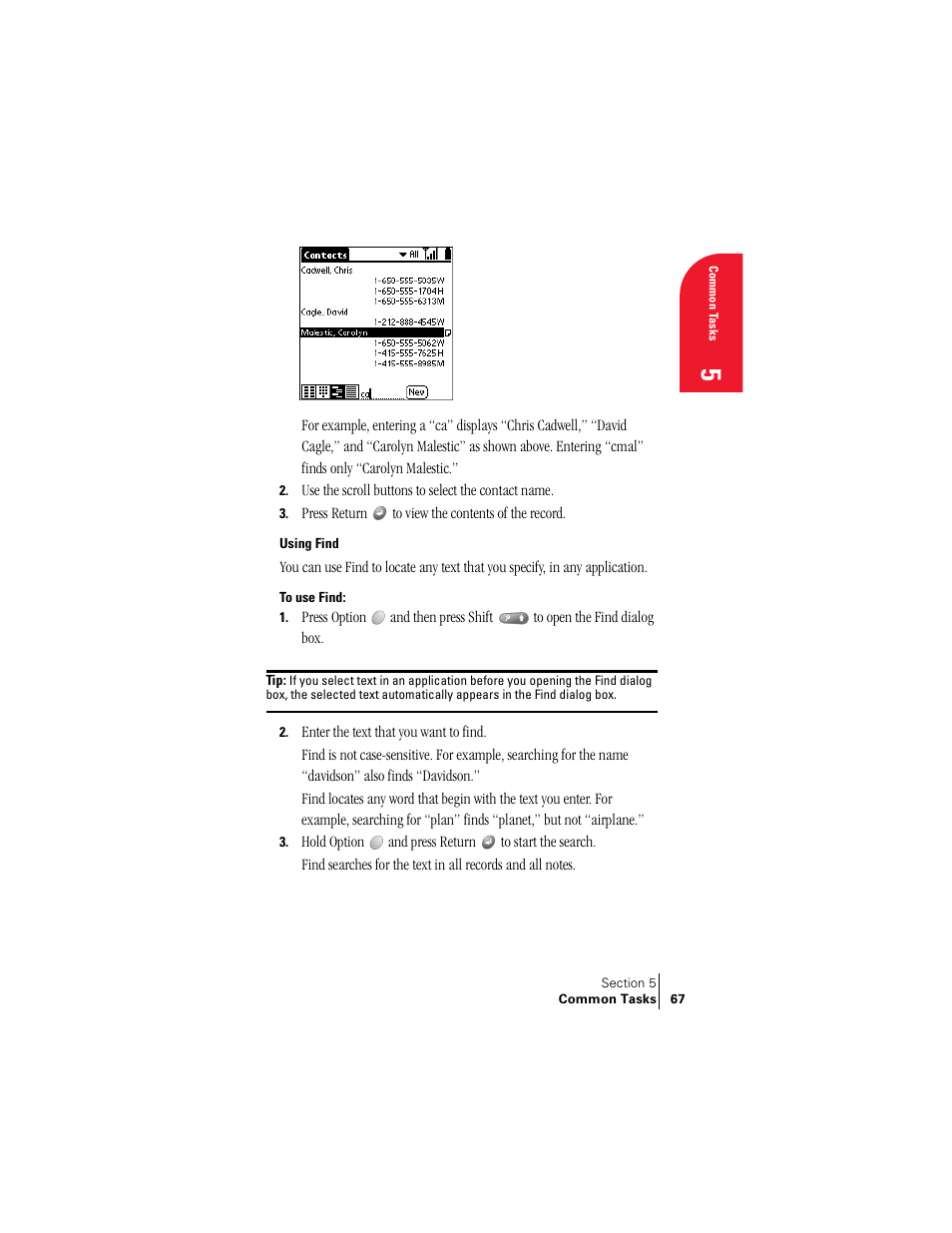 Using find | Handspring Treo 300 User Manual | Page 75 / 286