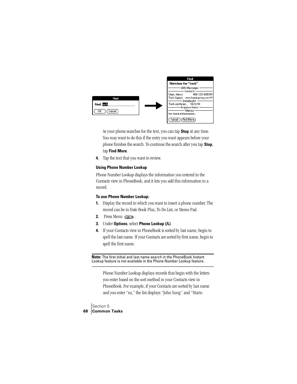 Using phone number lookup | Handspring Treo 300 User Manual | Page 76 / 286